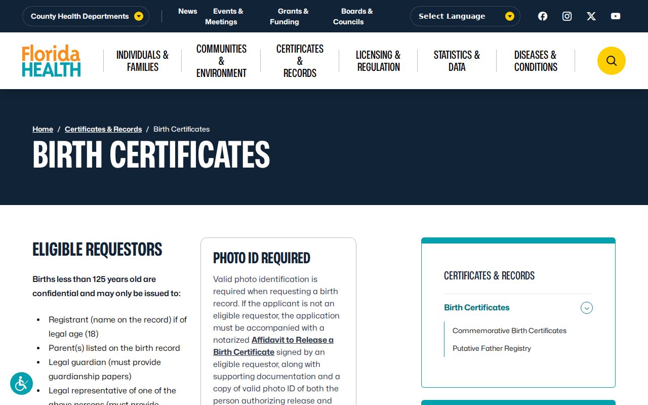 Clermont residents directory Florida birth certificate access