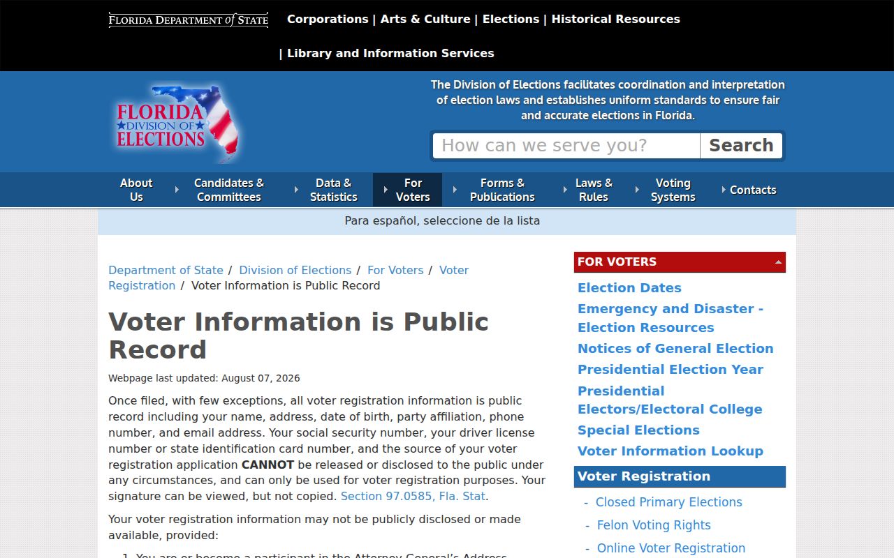 Clermont neighbors Florida public voter fields and exemptions