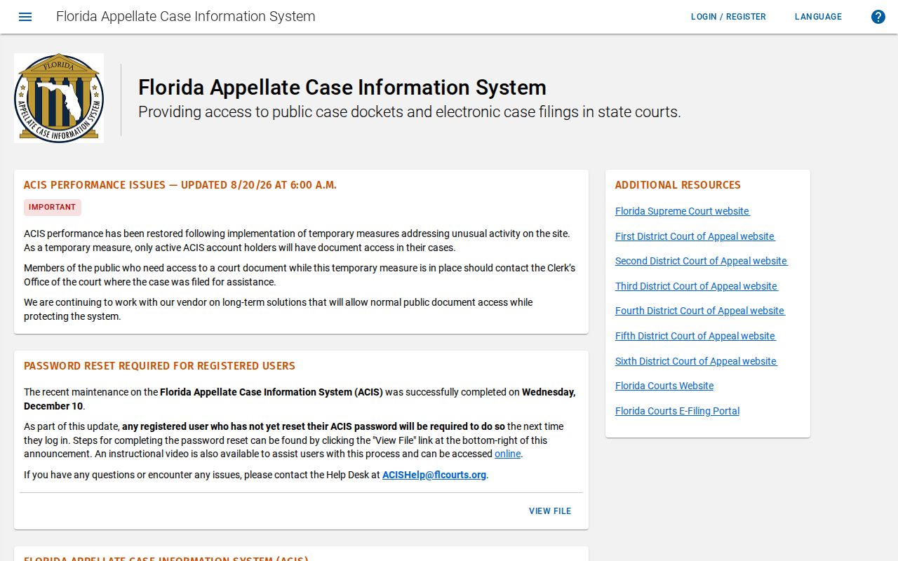 Florida ACIS appellate case search used for Clermont resident records