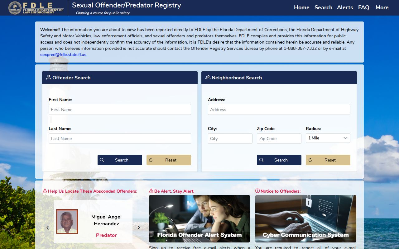 FDLE offender registry search for Clermont and surrounding Lake County