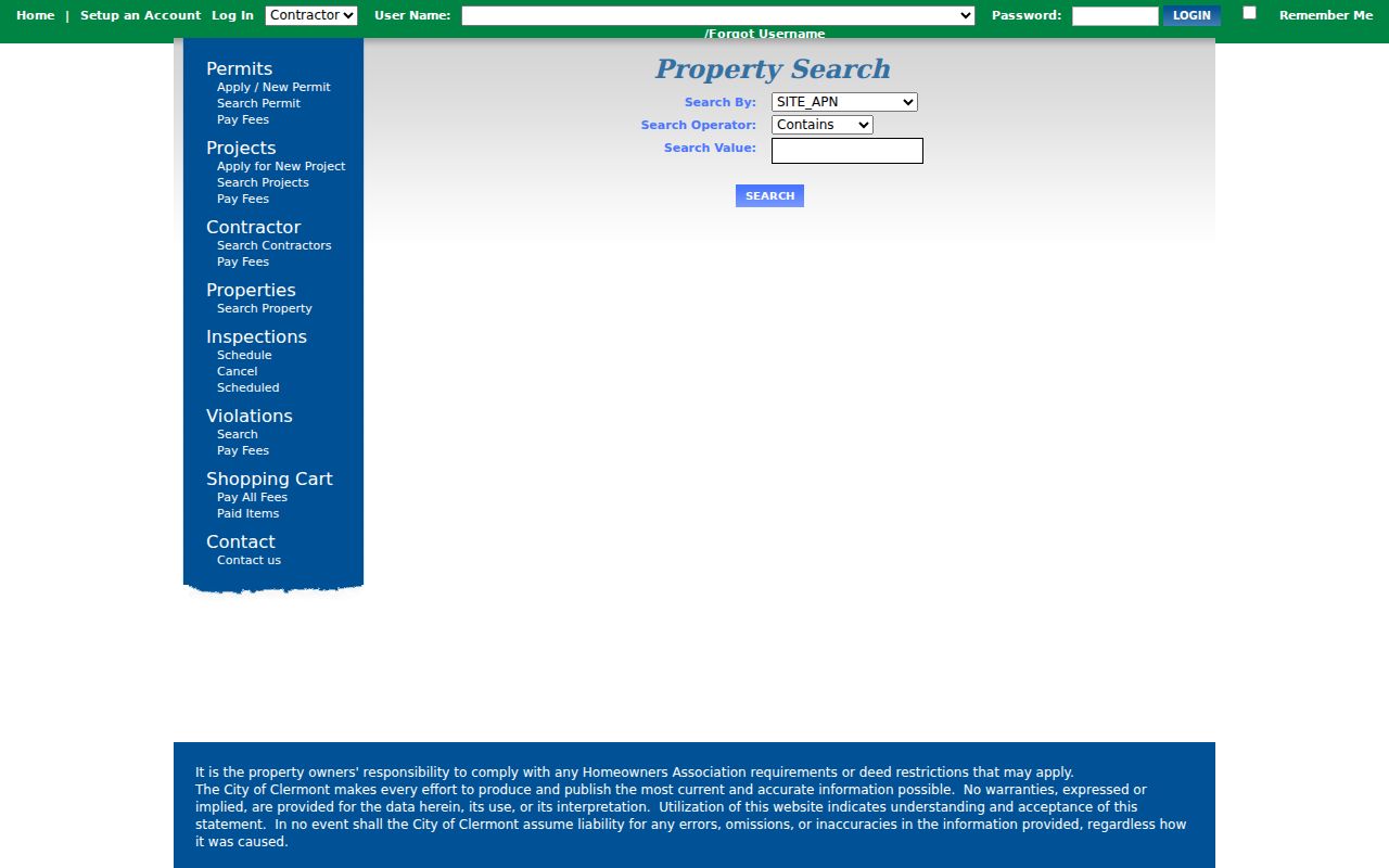 Clermont street directory eTRAKiT address and permit search