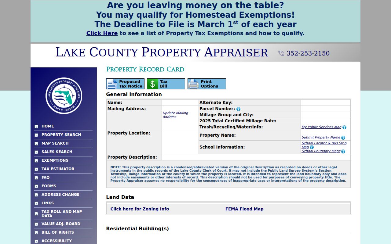 Clermont street directory Lake County parcel card details